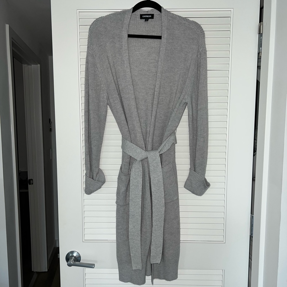 EXPRESS Long Belted Gray Cardigan